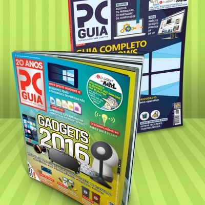 Revistas PC Guia com capa colorida exibindo gadgets tecnológicos de 2016