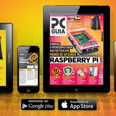 Dispositivos digitais exibindo conteúdos variados em fundo amarelo com padrões abstratos