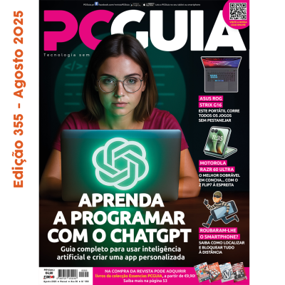 Capa da revista PC Guia agosto 2023 com mulher a usar portátil e texto sobre ChatGPT.
