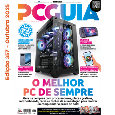 Capa da revista PC Guia outubro 2023 com computador de secretária com ventoinhas LED azuis