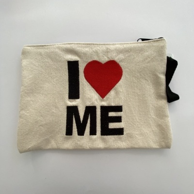 Bolsa de tecido cru com texto I coração ME