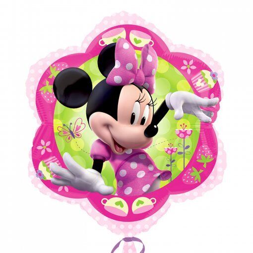 Balão decorativo flor com Minnie Mouse em vestido rosa com bolinhas brancas