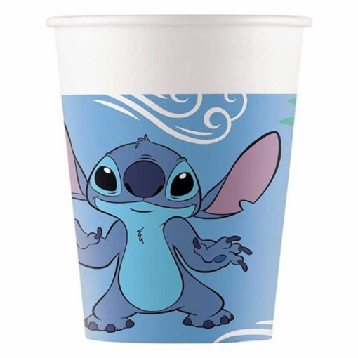 Copo de papel azul com personagem Stitch estampado