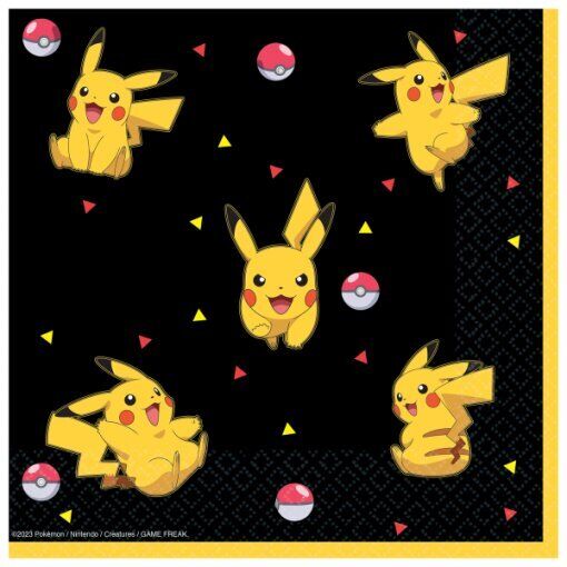Lenço preto com várias imagens do Pikachu e Pokébolas