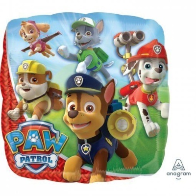Balão decorativo quadrado com personagens da série Paw Patrol colorido