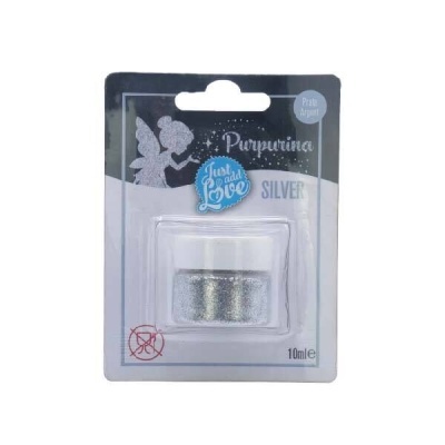 Pumparina prateada em embalagem de plástico com etiqueta 'Just add Love SILVER'