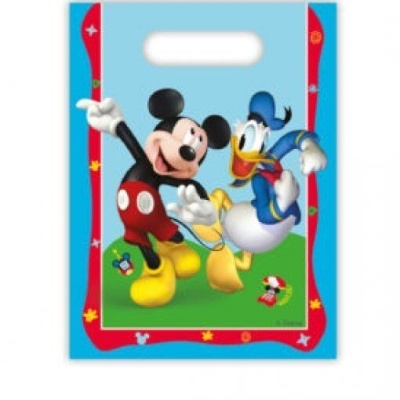 Sacola plástica azul com Mickey Mouse e Pato Donald