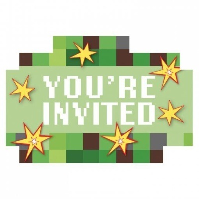 Cartaz digital verde com texto branco 'YOU'RE INVITED' e estrelas amarelas
