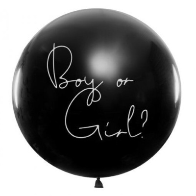 Balão preto grande com texto 'Boy or Girl?'