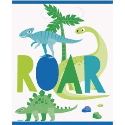 Poster infantil com a palavra ROAR e dinossauros coloridos