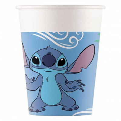 Copo de papel azul com personagem Stitch estampado