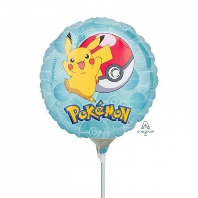Balão redondo azul com Pikachu e Pokébola desenho Pokémon