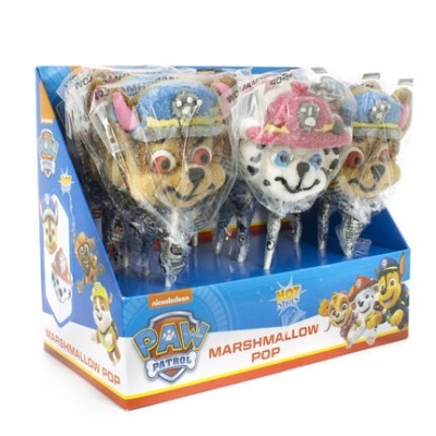 Marshmallow pop PAW Patrol em embalagem azul