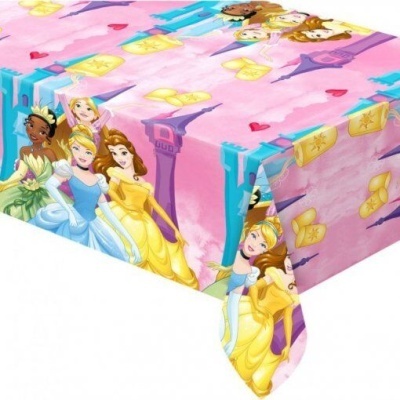 Toalha de mesa infantil com princesas Disney e castelos coloridos