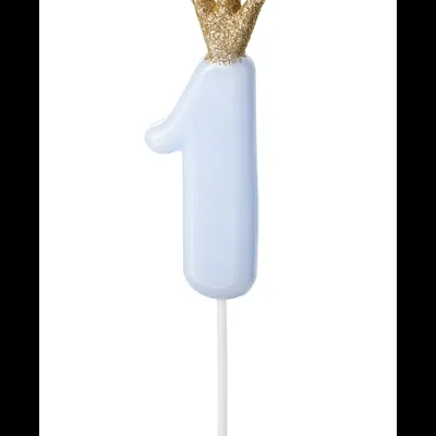 Vela número 1 branca com coroa dourada brilhante no topo