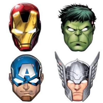 Máscaras de Homem de Ferro, Hulk, Capitão América e Thor