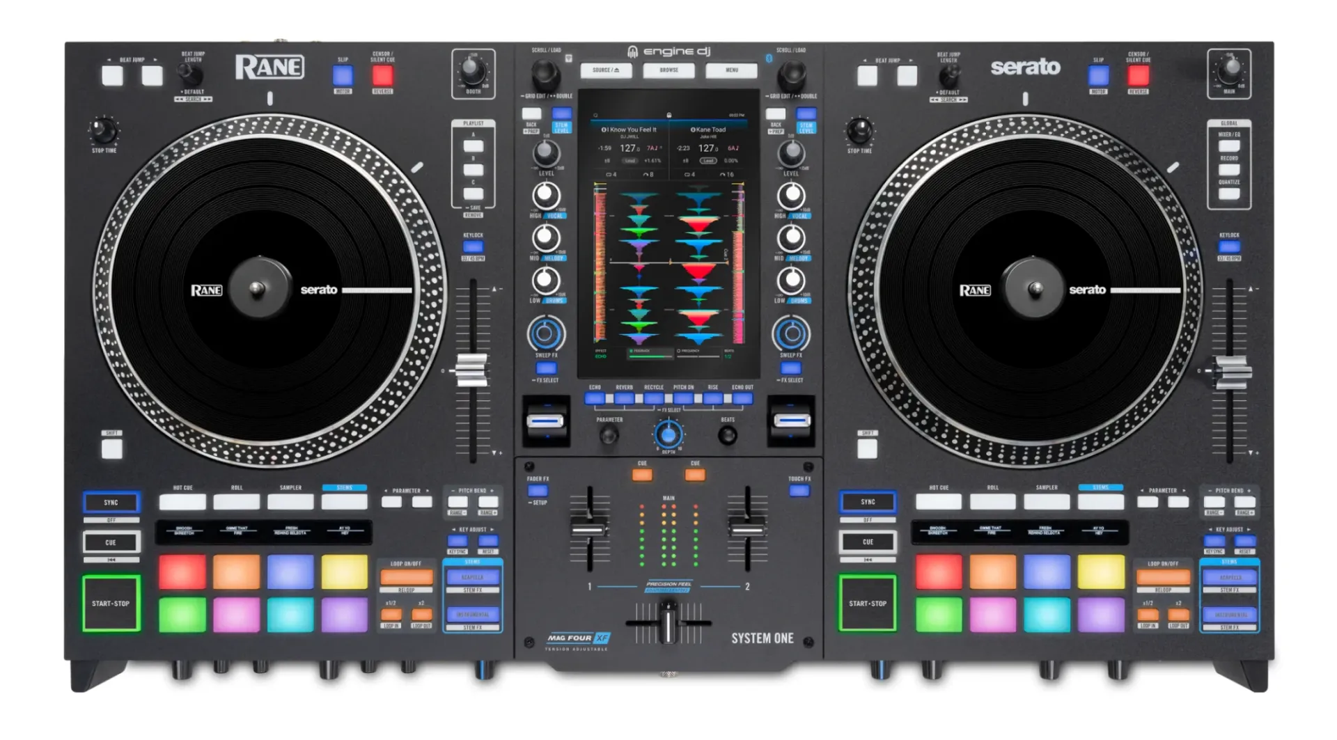 Rane System One Controlador DJ RANE Seventy Two preto com botões coloridos e ecrã central