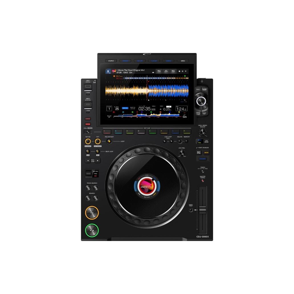 Alphatheta CDJ 3000X Leitor de DJ preto com ecrã a cores e botões coloridos