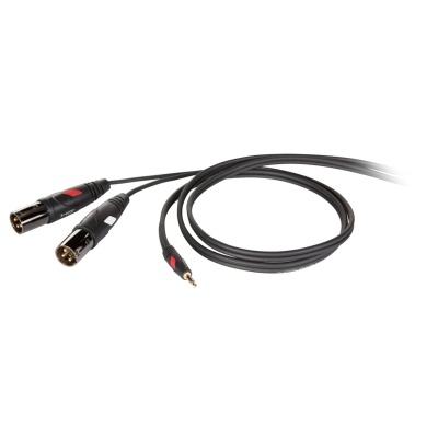 Cabo adaptador preto com dois conectores XLR e um jack