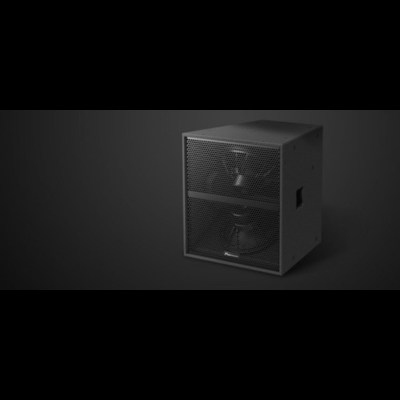 Coluna de som preta com dois altifalantes visíveis