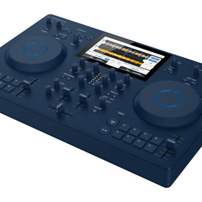 Controlador de DJ azul escuro com ecrã tátil e botões