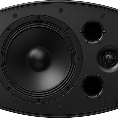 Coluna de som preto com altifalante e orifícios de ressonância