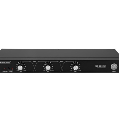 Isolador estéreo Omnitronic ISO-23 MK2 preto com botões giratórios na frente