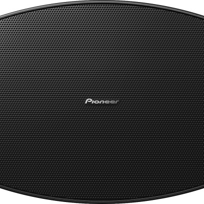 Coluna portátil preta com grelha metálica da marca Pioneer