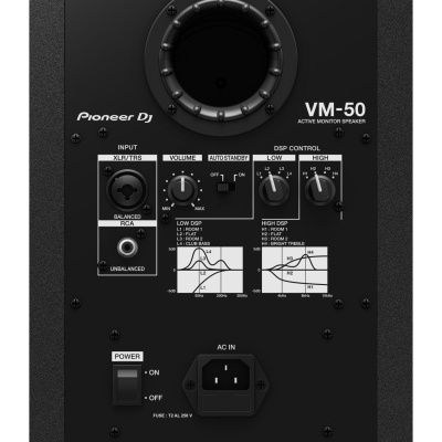 Altifalante activo Pioneer DJ VM-50 preto com controlos e entradas