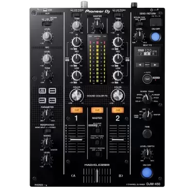 Mesa de mistura DJ Pioneer DJM-450 preta com botões e sliders