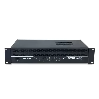 Amplificador áudio preto Master Audio MQA-4100 com botões e indicador LED