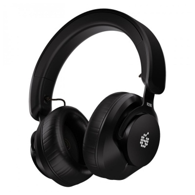 Auriculares headphones preto com almofadas acolchoadas e detalhe branco no lado