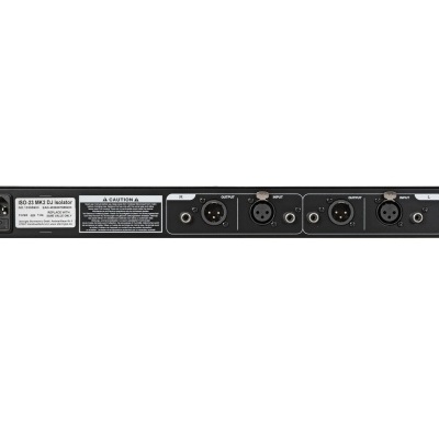 Vista traseira do isolador DJ ISO-23 MK2 com conectores XLR e jack