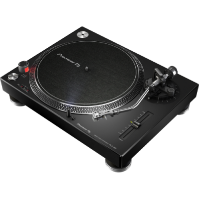 Reprodutor de vinil preto Pioneer DJ com controles
