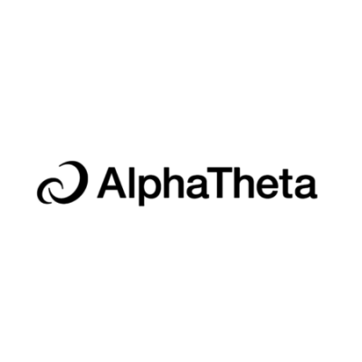 Logótipo AlphaTheta em preto sobre fundo branco
