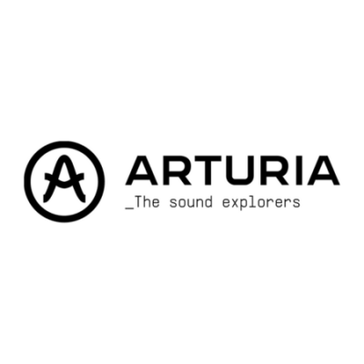 Logótipo ARTURIA com texto _The sound explorers em fundo branco