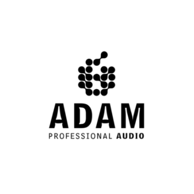 Logótipo ADAM PROFESSIONAL AUDIO com padrão de pontos preto