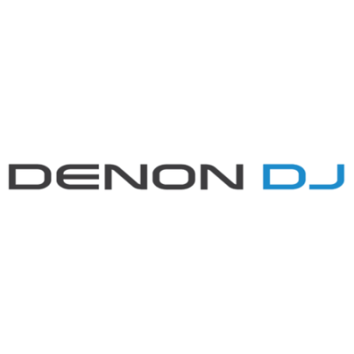 Logótipo DENON DJ com texto a preto e azul