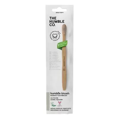 Escova de dentes de bambu The Humble Co. em embalagem branca