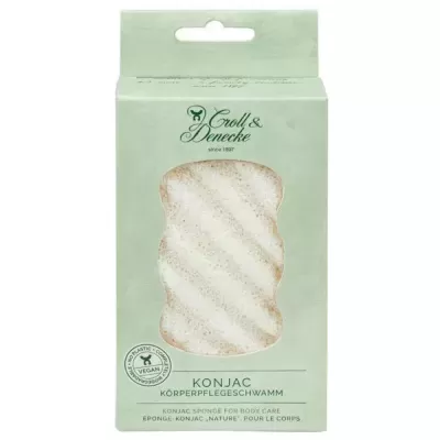 Esponja Konjac para corpo em embalagem verde clara da marca Croll & Denecke