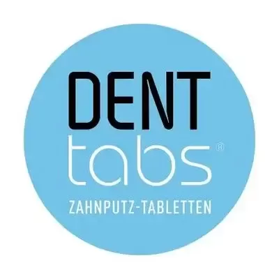 Logótipo azul claro com texto DENT tabs ZAHNPUTZ-TABLETTEN