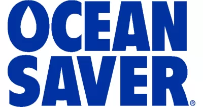 Logótipo OCEAN SAVER em azul com gota na letra O