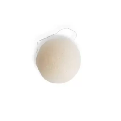 Esponja facial redonda bege com cordão para pendurar