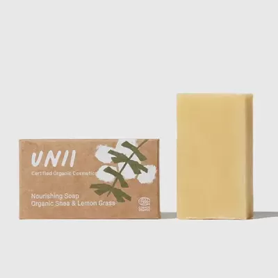 Sabonete orgânico Nutriente UNII e embalagem com design minimalista e natural