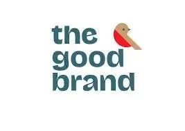 Logótipo the good brand com pássaro estilizado e texto azul esverdeado