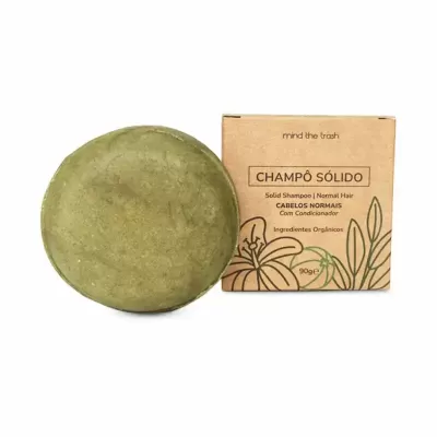 Champô sólido verde com embalagem castanha de cartão