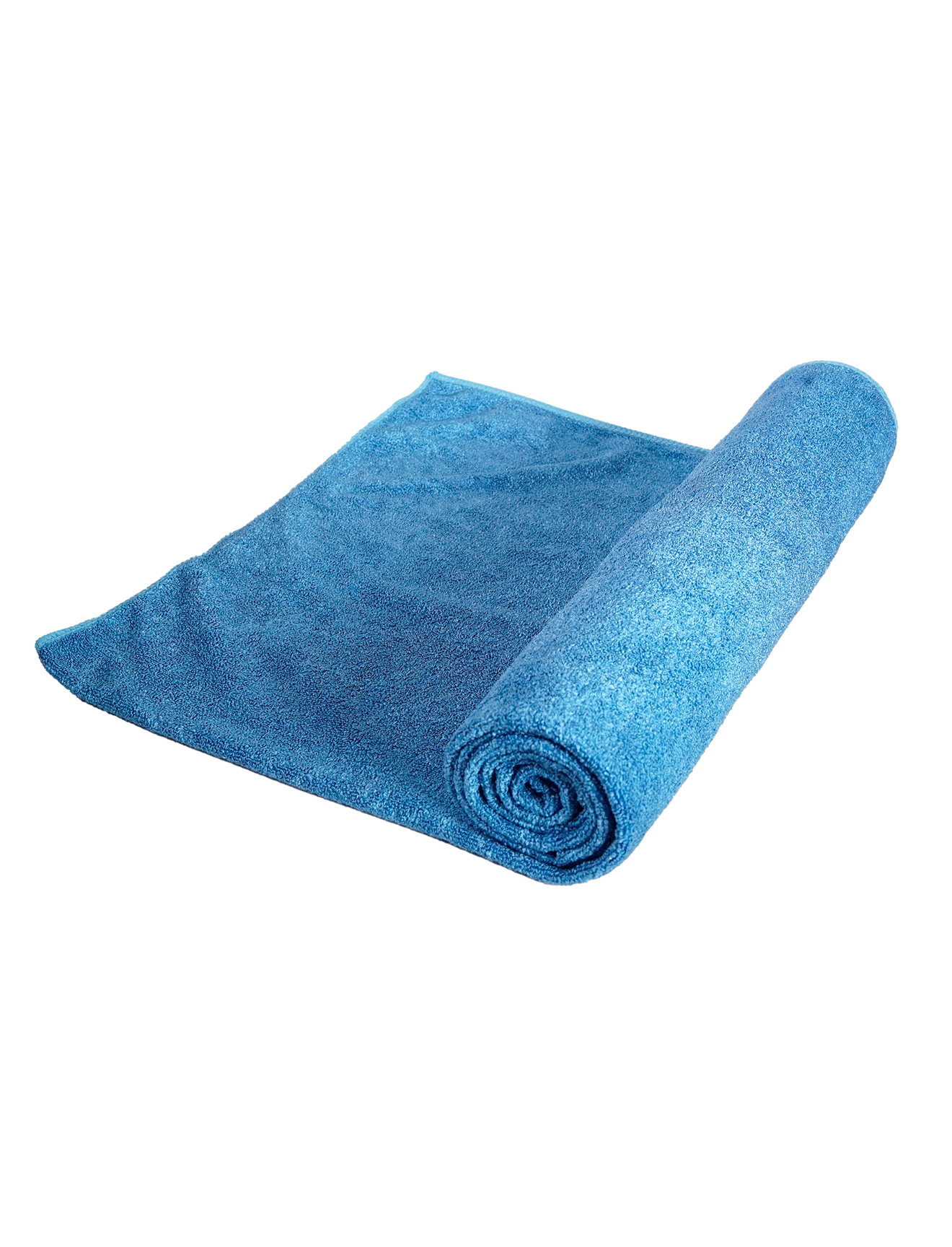 Toalha azul em microfibra parcialmente desenrolada