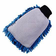 Luvas de limpeza dupla face azul e branca com punho preto