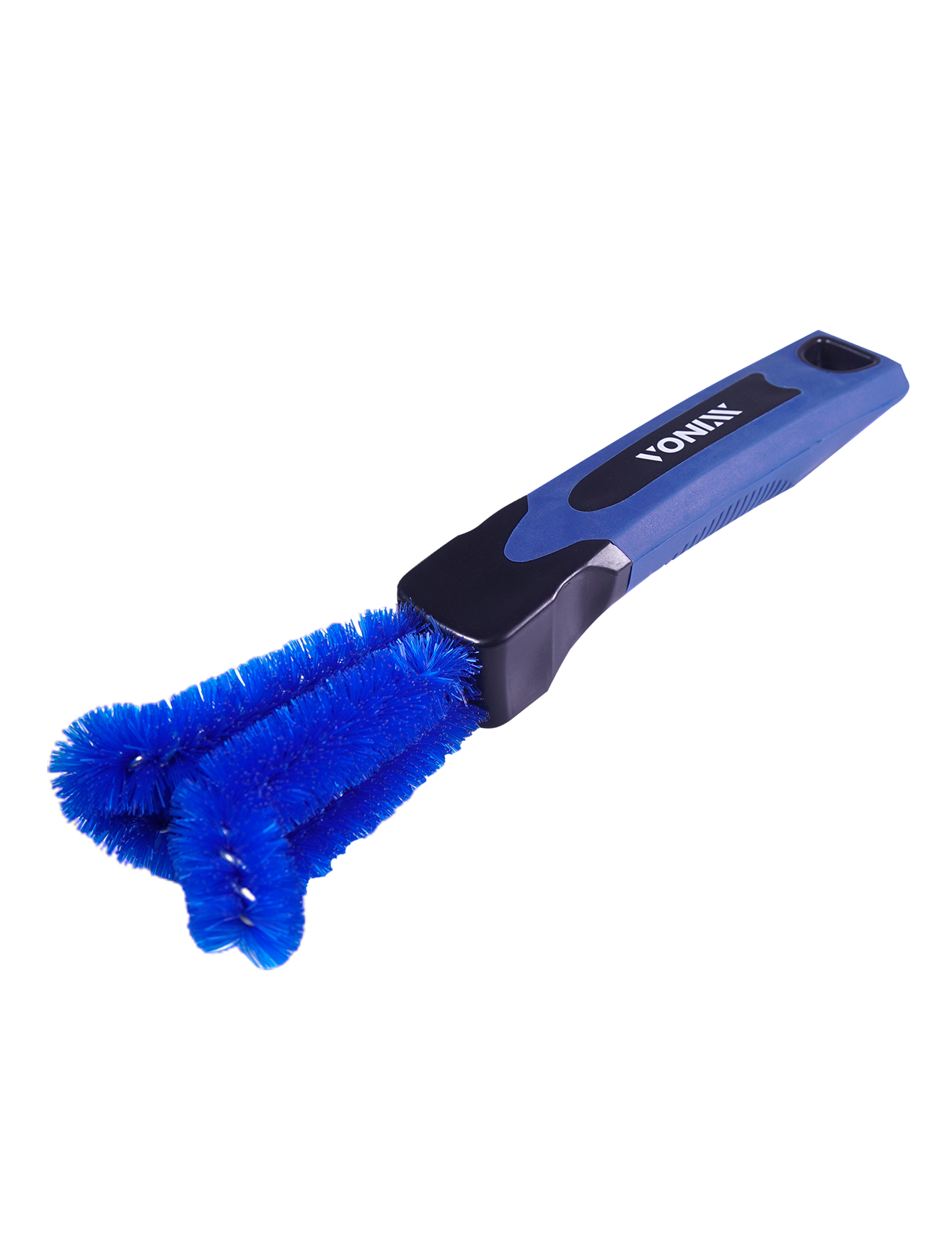 Escova de limpeza azul e preta com cerdas azuis e cabo com marca VONIX