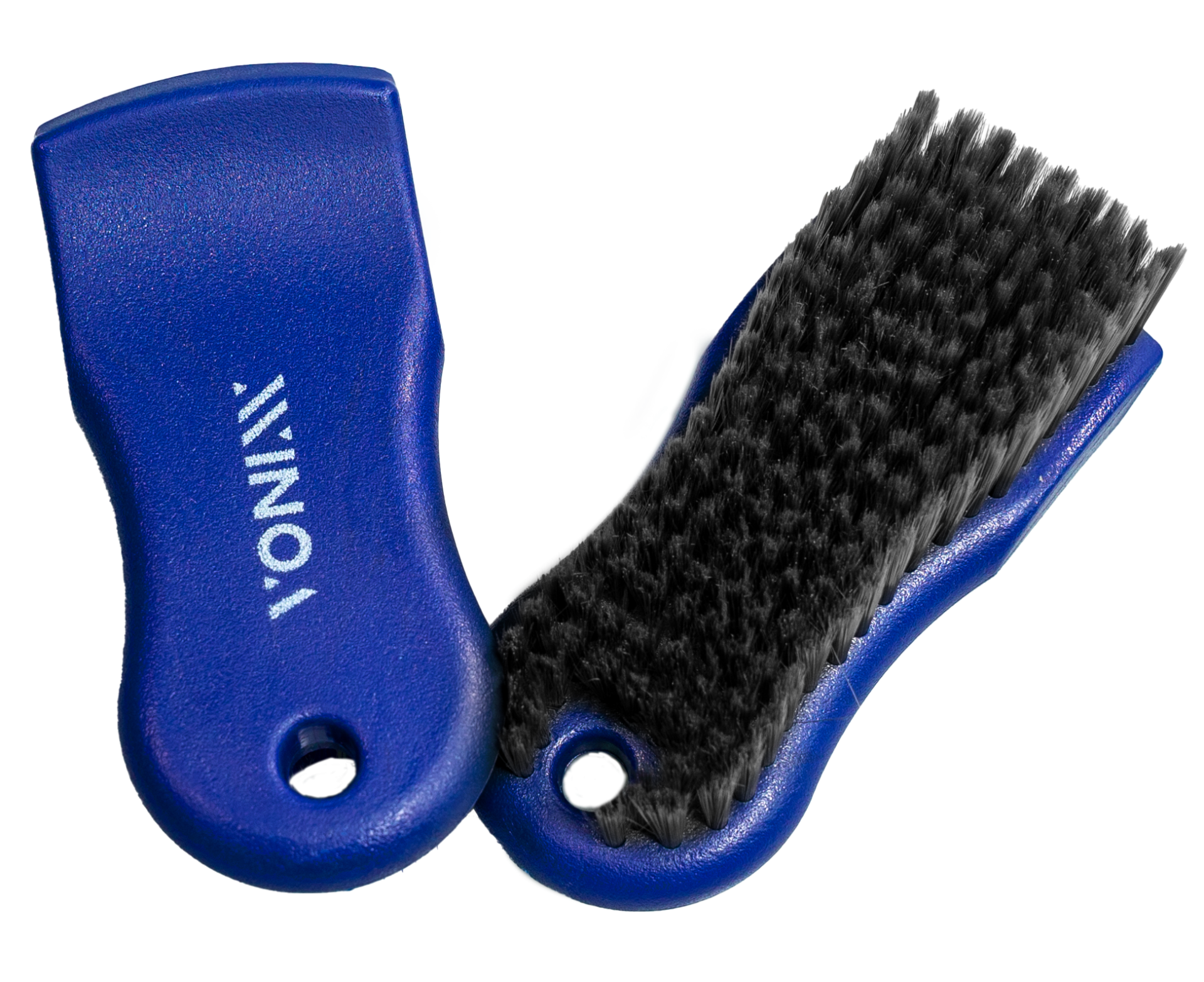 Mini escovas com cabo azul e cerdas pretas, marca YONIX